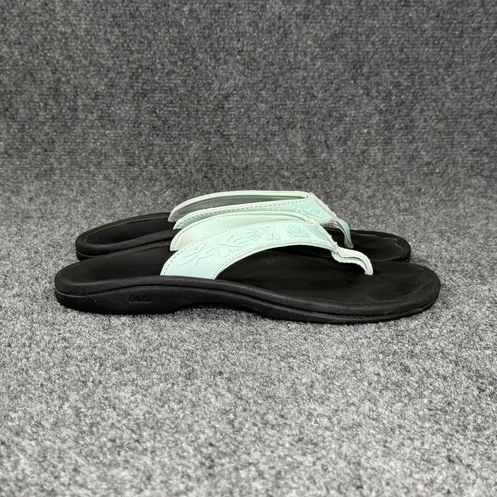 OluKai Ohana Thong Sandals Women's 8 Turquoise Black Summer Beach Flip Flops